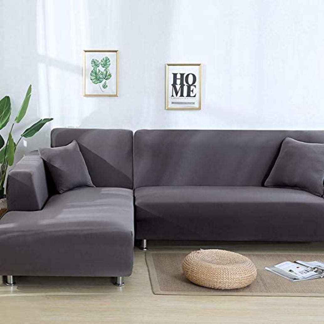 1PC Black Elastic Anti-Dust Sofa Cover - Stretchable Tight Fit Slipcover for L-Shaped Sectional Corner Couch - Perfect for Living Room, Home Theater & Office Furniture Protection