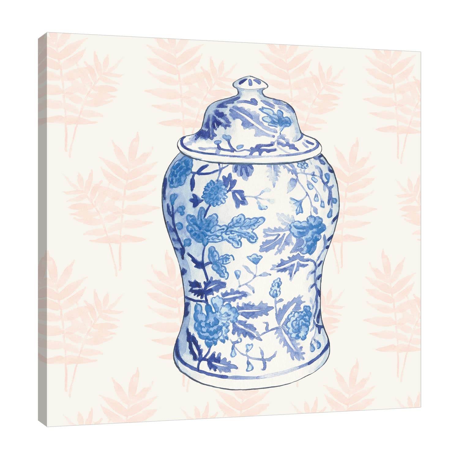 Wild Apple Portfolio Jaxson Rea Ginger Jar VI Coral No Border Gallery Wrapped Canvas Art Print - 30x30 Inch Modern Home Decor for Living Room, Bedroom & Office Wall
