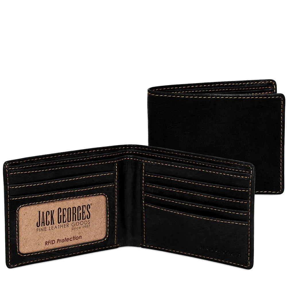 Jack Georges Voyager Bifold Wallet - Genuine Leather Men's Wallet with RFID Protection - Perfect for Everyday Use, Travel & Business