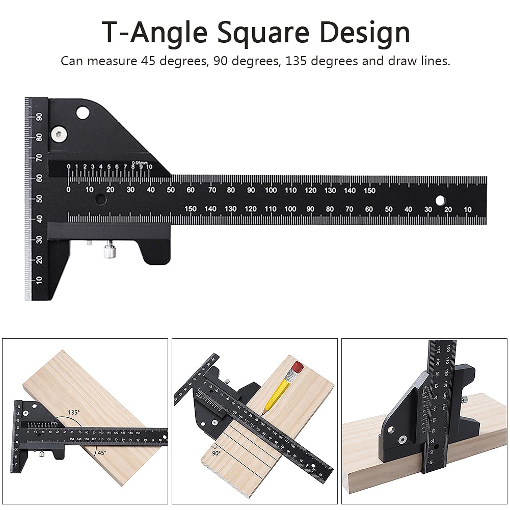Premium T-Shaped Woodworking Scriber - Aluminum Alloy Multifunctional Marking Ruler & Measuring Gauge for DIY Carpentry Projects (Metric Scale) - Perfect for Wood Joinery, Furniture Making & Precision Woodworking