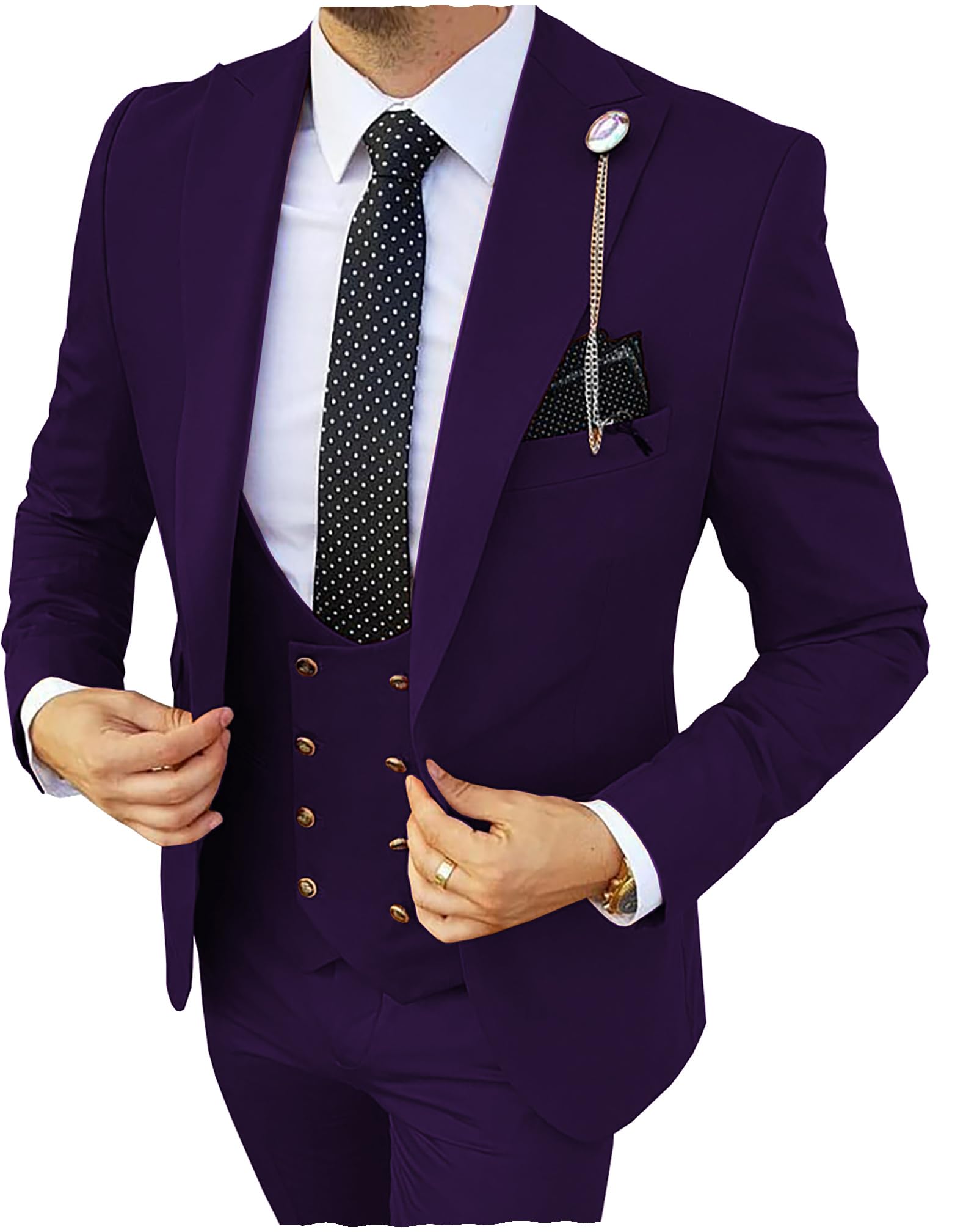 MoranX Men's 3-Piece Double Breasted Suit Set - Regular Fit Formal Business Tuxedo with Blazer, Vest & Pants | Perfect for Wedding Grooms, Business Meetings & Special Occasions