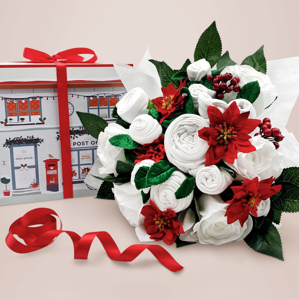 Luxury White Rose Baby Clothes Bouquet for Christmas - Perfect Newborn Gift & Holiday Decoration