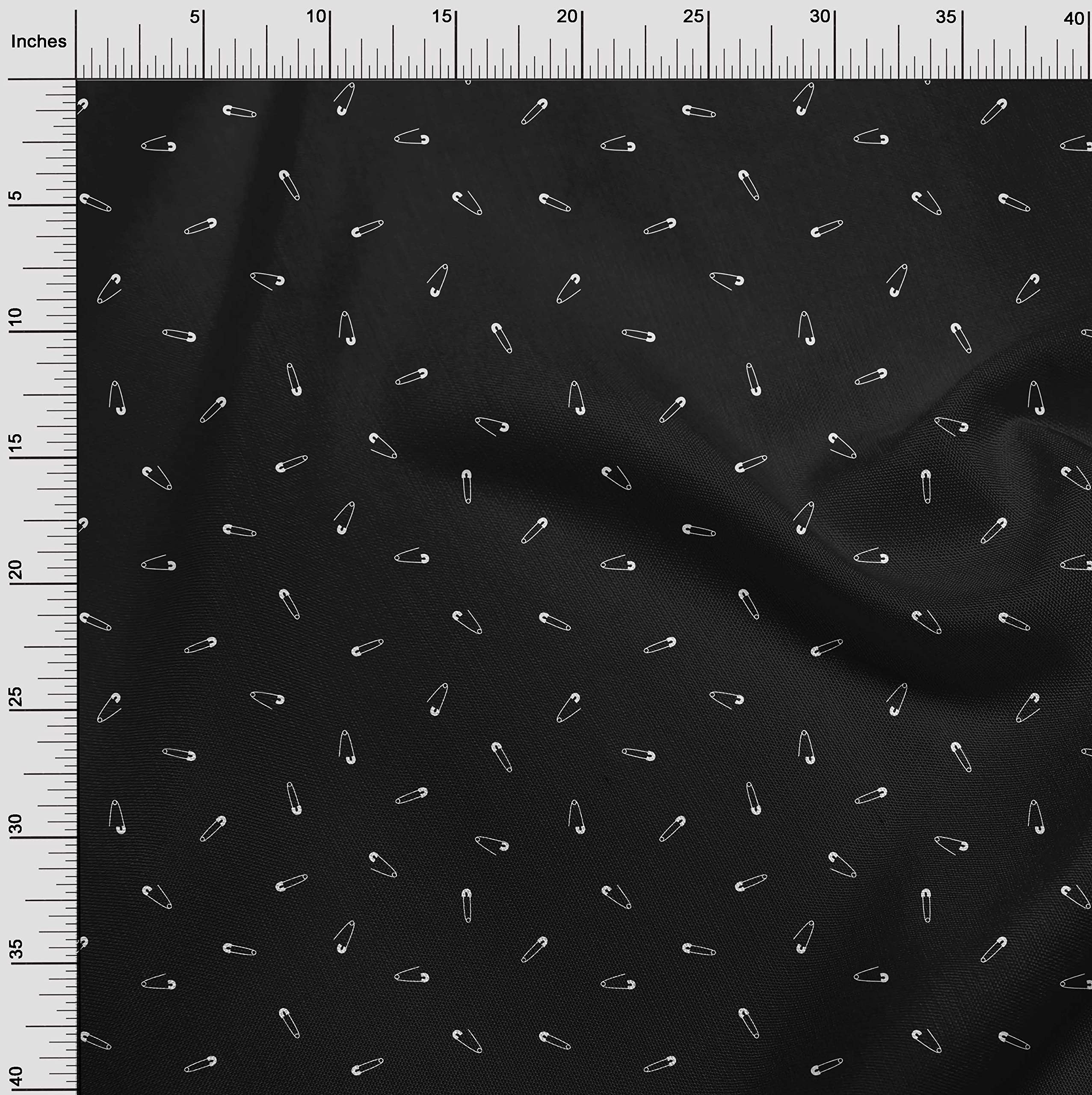 Premium Black Polyester Spandex Fabric with Safety Pin Print - 56