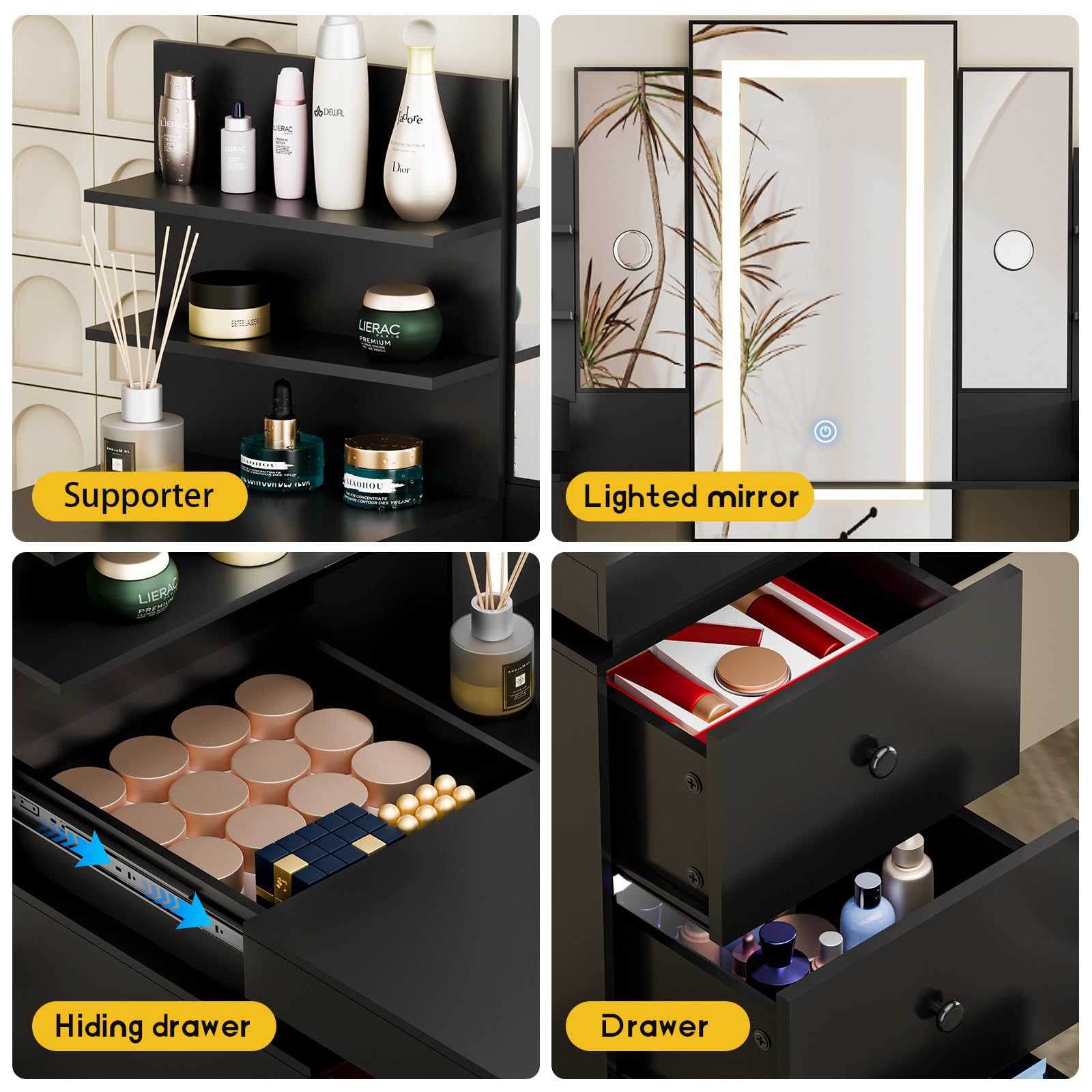 Vanity Desk with LED Lighted Mirror - 8 Drawers & 6 Shelves Makeup Vanity Set with 3 Adjustable Lighting Modes & Atmosphere Light - Perfect for Women's Bedroom, Dressing Room, or Beauty Salon Makeup Station