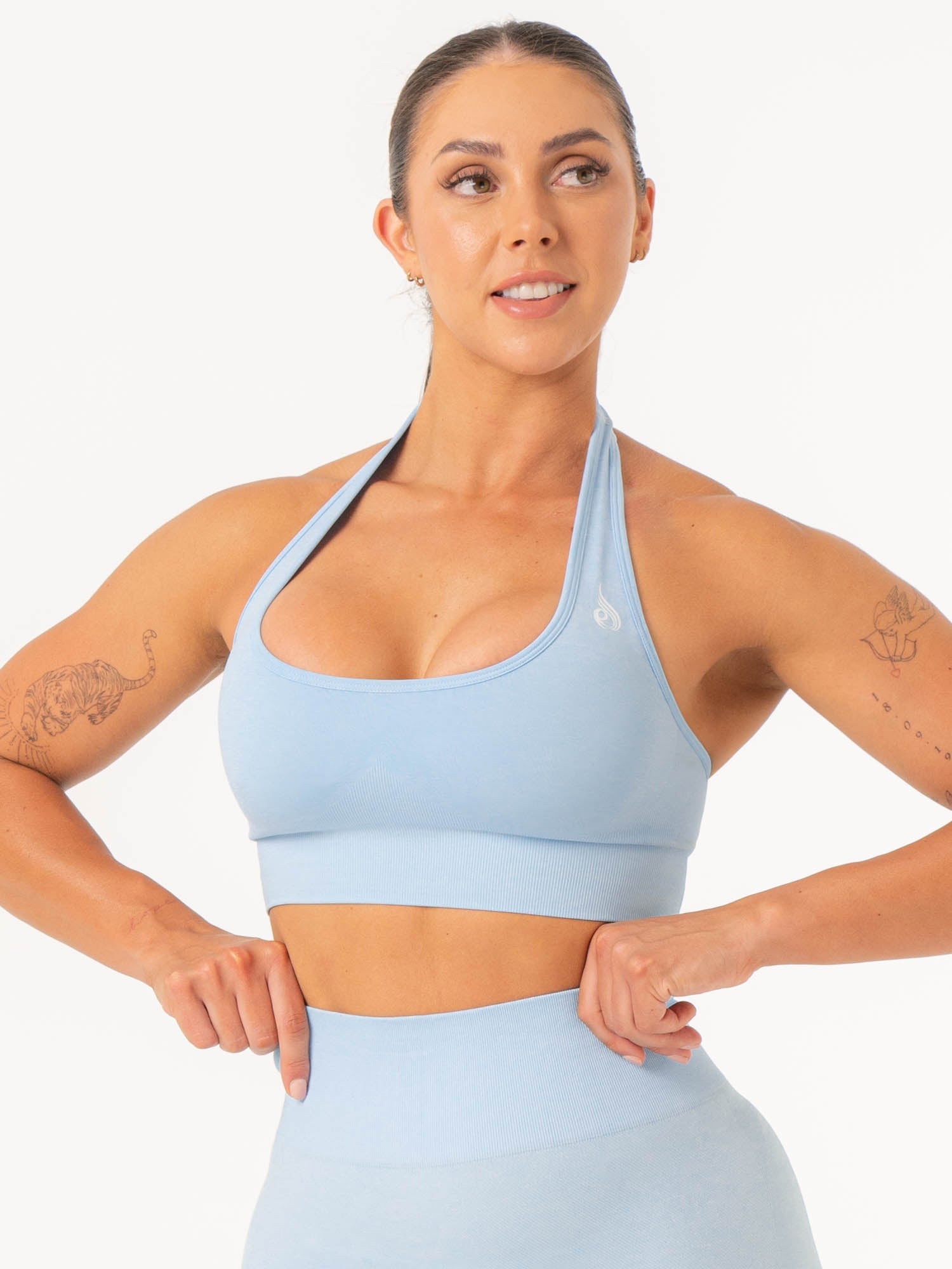 Contour Halter Bra for Women - Sky Blue Marl Lace Bralette - Perfect for Yoga, Beach & Summer Outfits