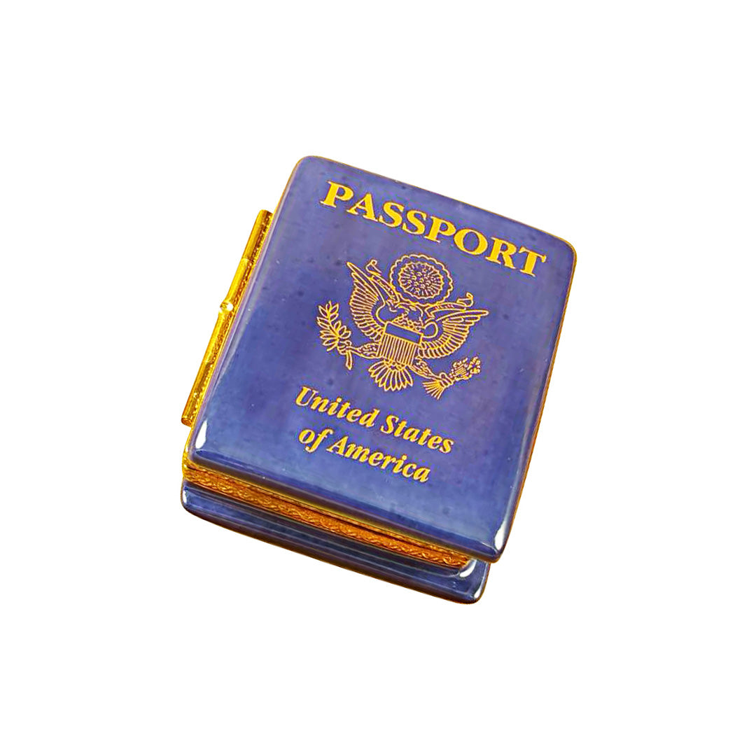 Authentic Limoges Trinket Box - Hand-Painted American Passport Design | Perfect for Collectors, Travel Enthusiasts & Gift Giving