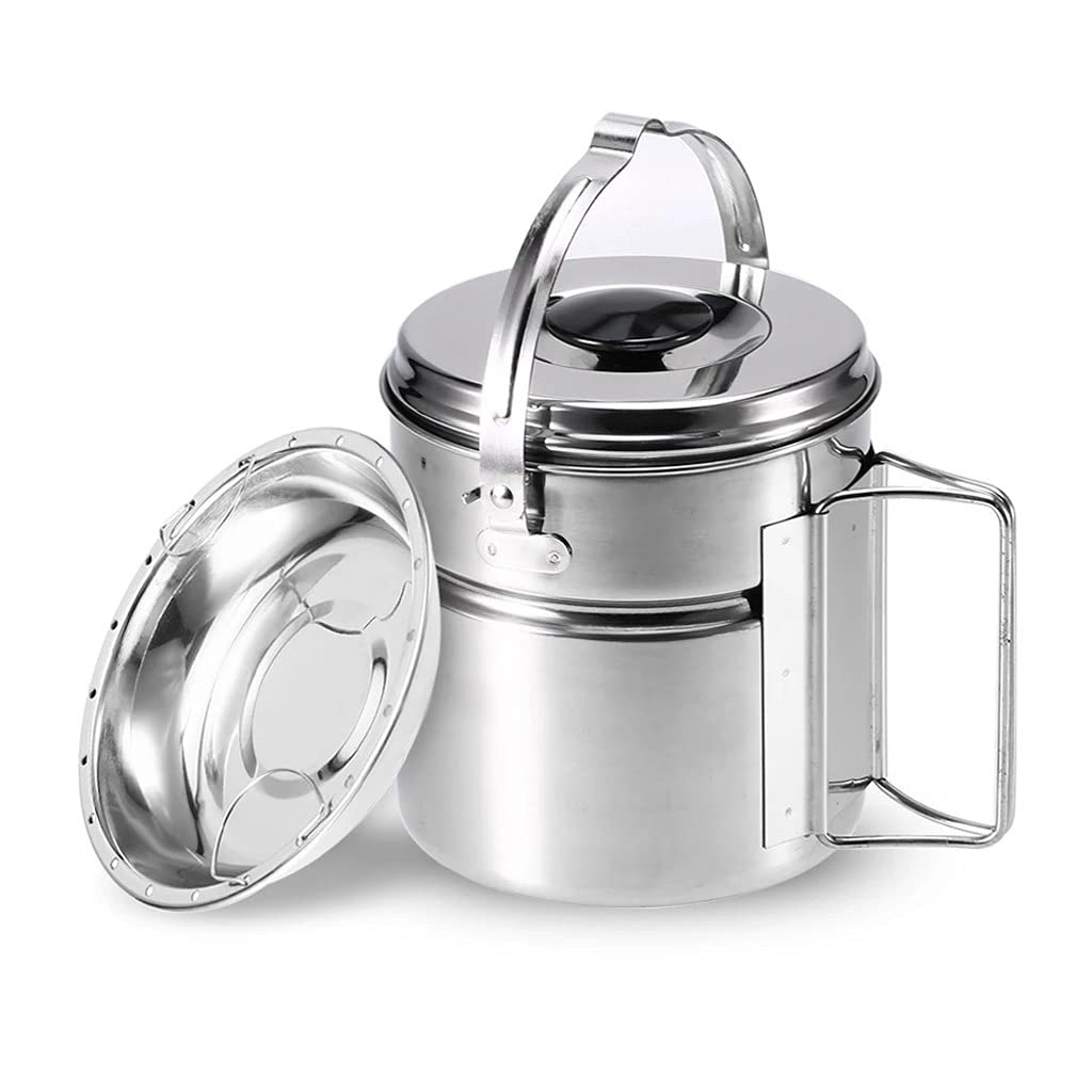 EODNSOFN Stainless Steel Camping Cookware Set - Lightweight Outdoor Hiking & Picnic Cooking Pot with Ergonomic Handle - Perfect for Backpacking, Camping Trips & Outdoor Adventures
