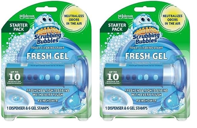 Scrubbing Bubbles Toilet Gel Stamps - Fresh Scent Toilet Bowl Cleaner for Limescale & Ring Prevention - 6 Stamps per Dispenser (Pack of 2) - Powerful Bathroom Cleaning & Maintenance - Easy-to-Use Toilet Cleaning Solution for Homes, Hotels & Offices - Perfect for Daily Cleaning, Deep Stain Removal and Preventing Toilet Rings