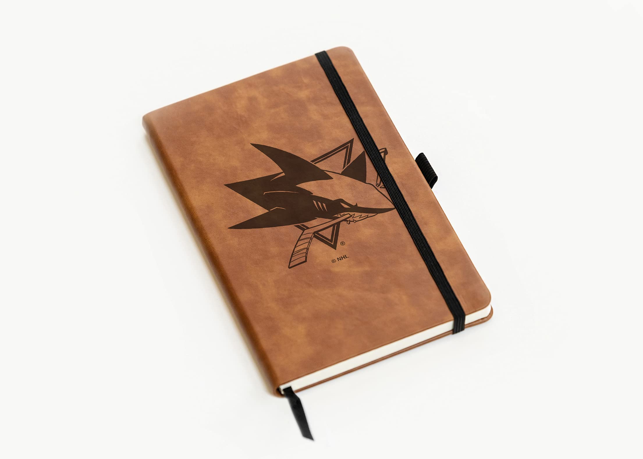San Jose Sharks Laser Engraved Brown Notebook - 8.25