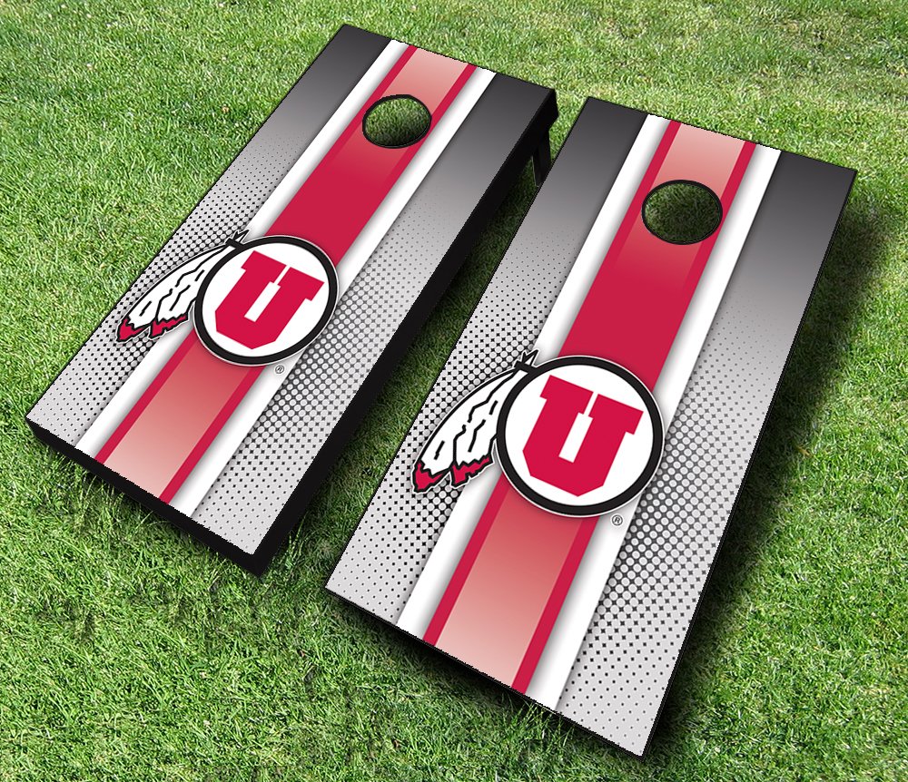 Utah Utes Striped Cornhole Board Set with 8 ACA Regulation Bean Bags - Premium American-Made Outdoor Game for Tailgating, Backyard Parties & College Sports Events