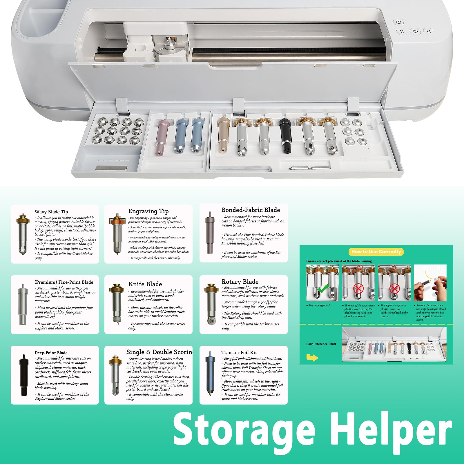 TVIOX Blade Storage Insert Organizer for Cricut Maker 3 & Maker - Blades Tray, Drawer Housing & QuickSwap Tip Accessories - White (Blades/Housing Not Included) - Perfect for Crafting, Scrapbooking & DIY Projects