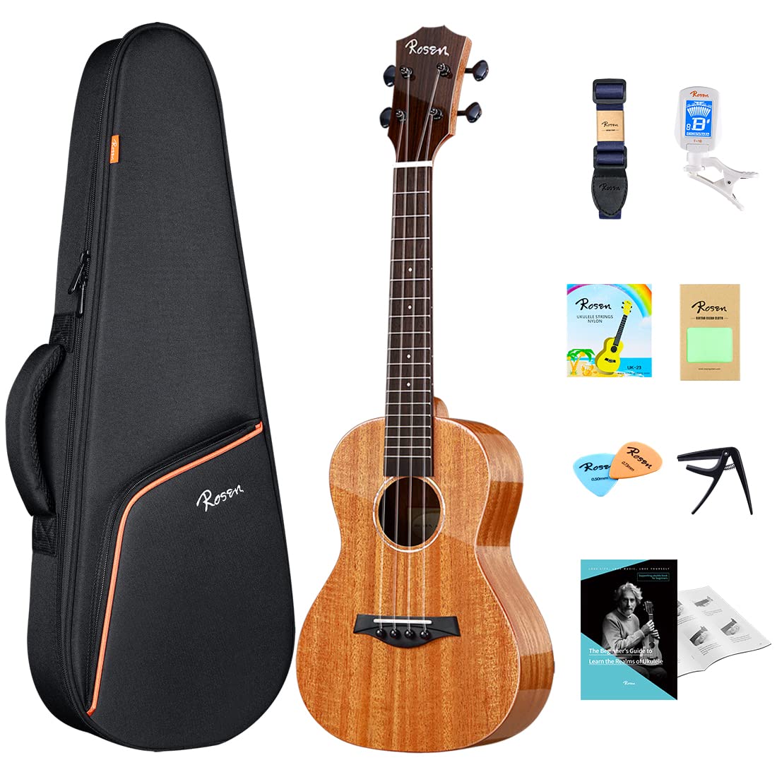 Professional 26 Inch Solid Mahogany Tenor Ukulele Starter Kit - Includes Tuner, Gig Bag, Capo, Picks, Strings & Lesson Book | Perfect for Beginners, Travel & Live Performances