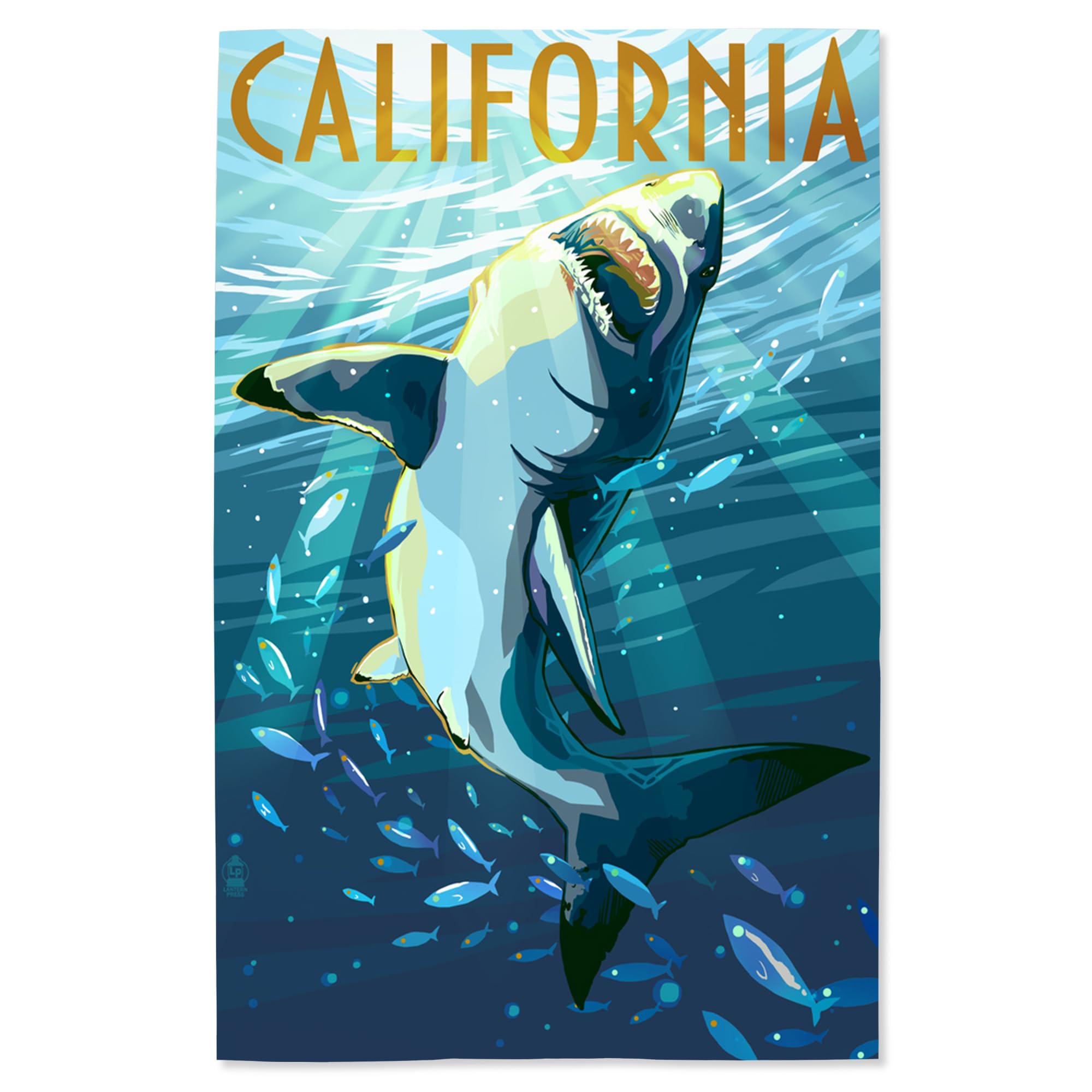 Lantern Press 16x24 Inch Giclee Art Print - California Stylized Sharks Wall Decor - Perfect for Living Room, Bedroom & Office Wall Art