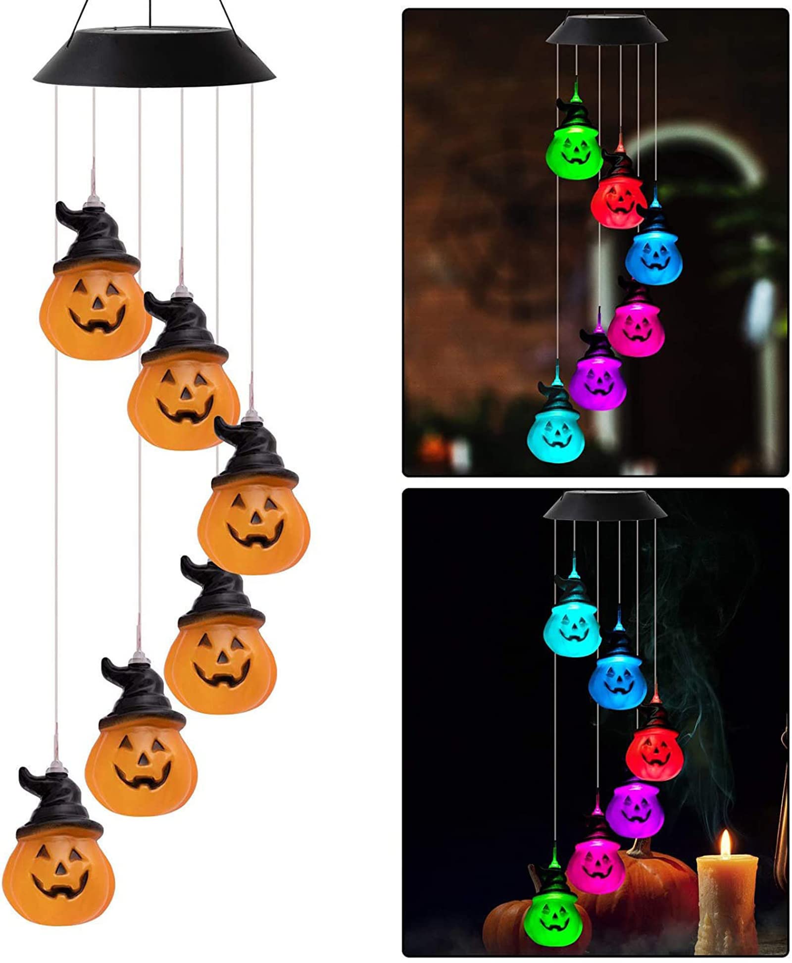 Solar Halloween Pumpkin Wind Chime with LED Lights - Waterproof Outdoor/Indoor Decor for Porch, Garden, Yard & Patio | Perfect for Fall, Thanksgiving & Autumn Seasonal Decoration
