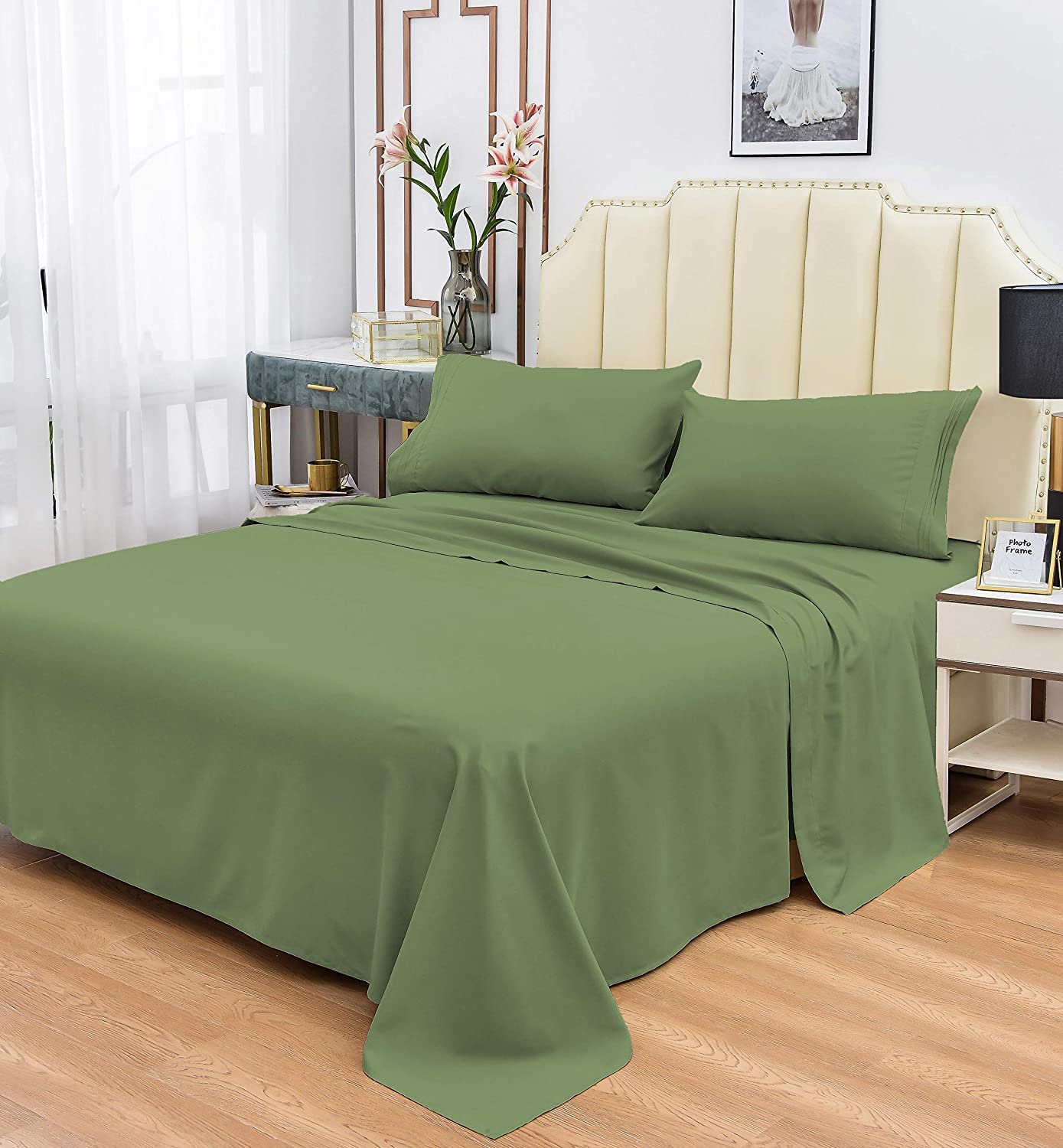 Premium 100% Cotton Xtream Fabric Attached Waterbed Sheet Set - King/California King Size, 12