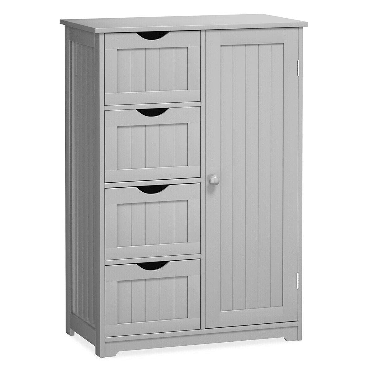 Wooden 4-Drawer Bathroom Storage Cabinet - Adjustable Standing Floor Organizer for Towels & Toiletries | Bathroom Vanity, Bath Accessories Set | Perfect for Small Bathrooms & Apartment Living