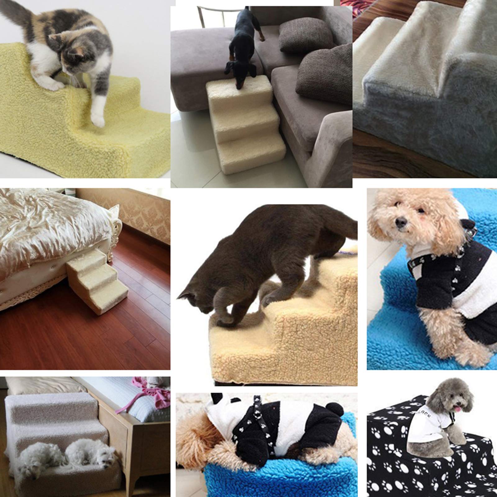 Pet Stairs for Dogs & Cats - 3-Step Soft Padded Ladder for Sofa/Bed - Lightweight & Portable, Supports 40lbs