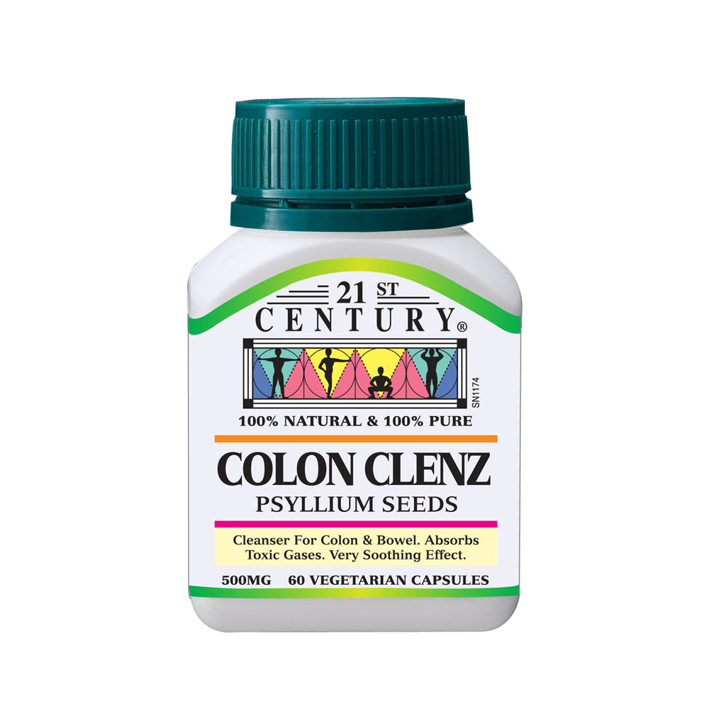 21st Century Colon Clenz Psyllium Husk Fiber 500mg - 60 Vegetarian Capsules for Digestive Health & Colon Cleanse - Supports Regularity & Gut Wellness for Daily Detox