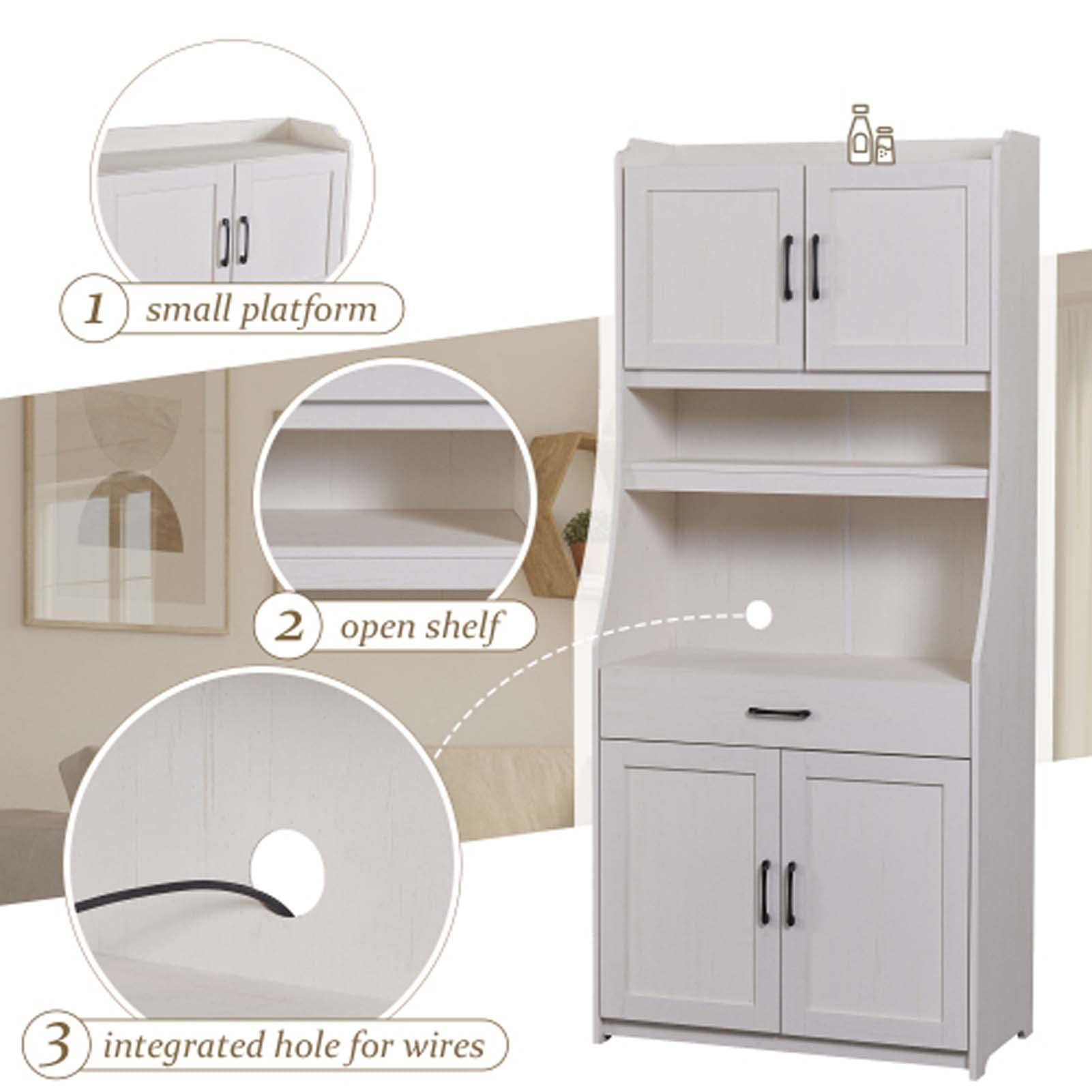 Antique White Kitchen Pantry Storage Cabinet with Adjustable Shelves & Doors - Buffet Organizer for Kitchen, Dining Room & Living Room - Perfect for Storing Dishes, Cookware & Home Decor