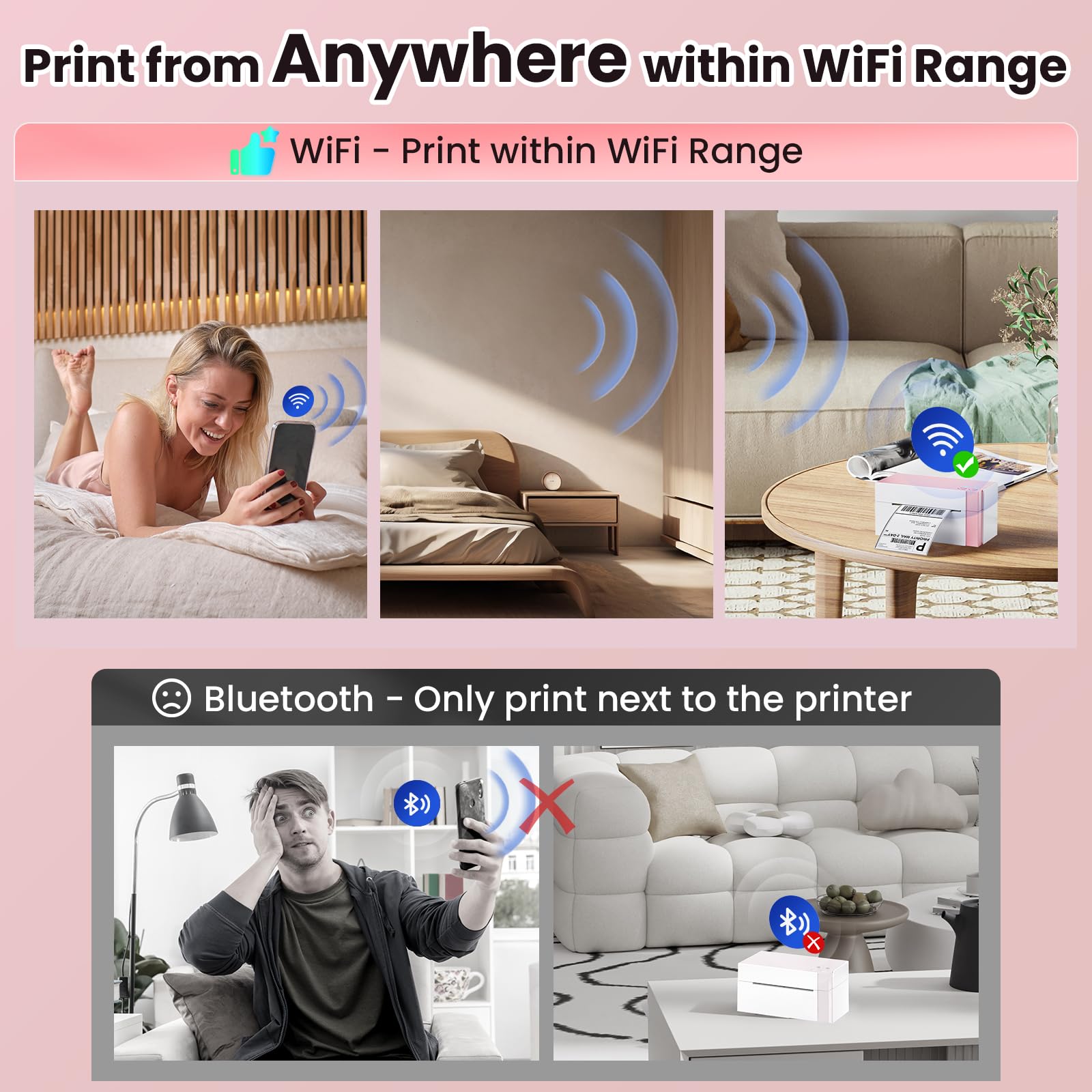 Phomemo WiFi Thermal Label Printer 4x6 - 300DPI High Resolution Wireless Shipping Label Printer for Small Business | Compatible with Shopify, USPS, Amazon, FedEx | Perfect for E-commerce, Online Stores & Package Shipping (Pink)