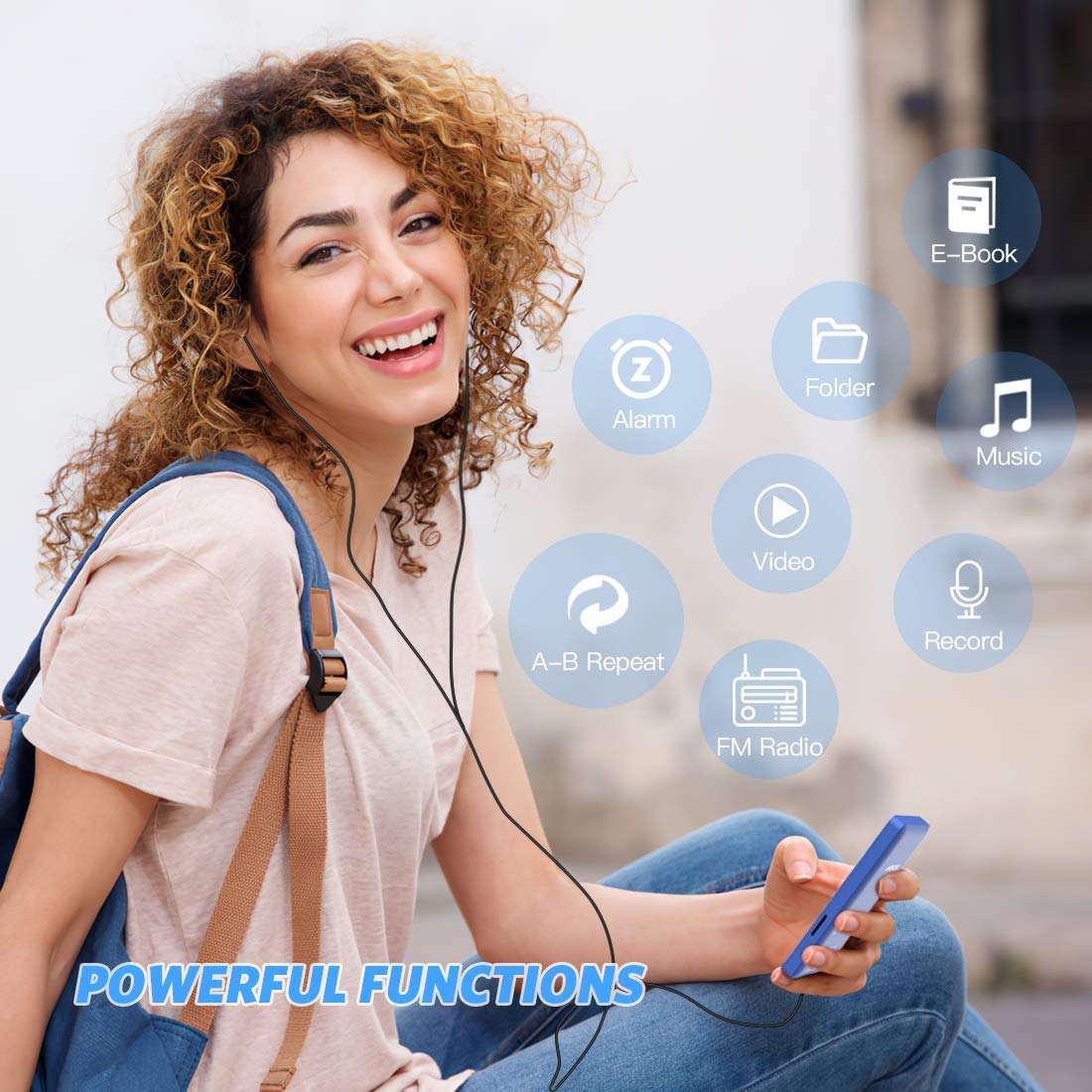 AGPTEK 16GB MP3 Player with Noise Cancelling Earbuds - Portable Music Player for Running, Workout, Travel & Sleep | High Quality Sound & Lightweight Design