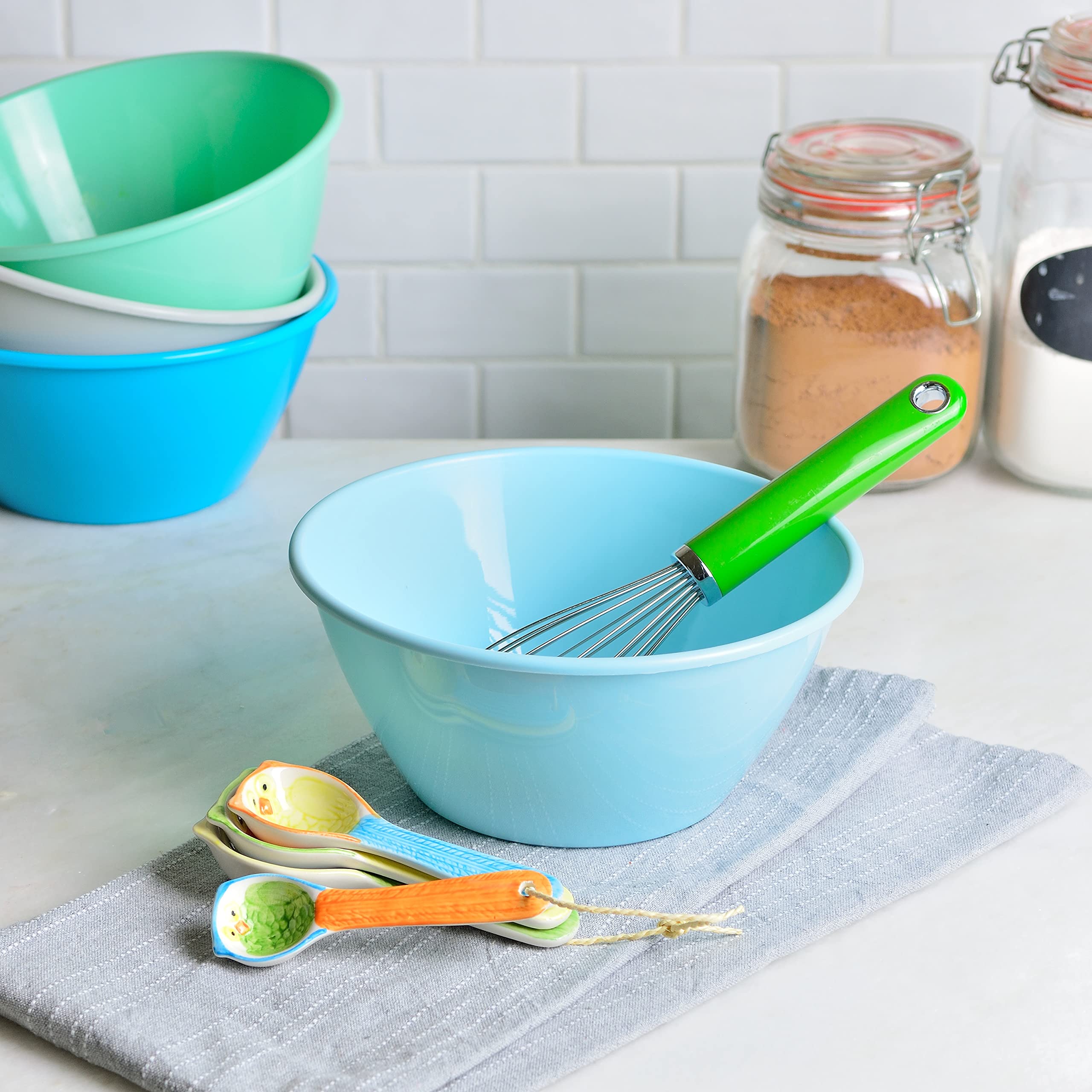 Youngever 50oz Plastic Bowls Set of 9 - Large Cereal & Soup Bowls for Family Dining, Party Serving - Durable & Colorful (9 Coastal Colors) - Perfect for Breakfast, Snacks, Salads & Entertaining