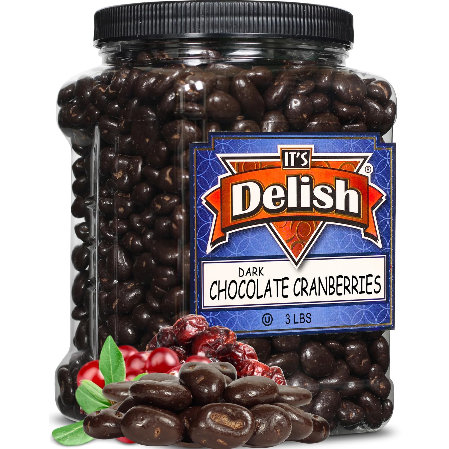 Dark Chocolate Covered Cranberries by Its Delish, 3 LBS Bulk Size | Gourmet Healthy Snacks, Vegan & Kosher Certified | USA Made | Perfect for Office Snacks, Holiday Gifts & Healthy Desserts