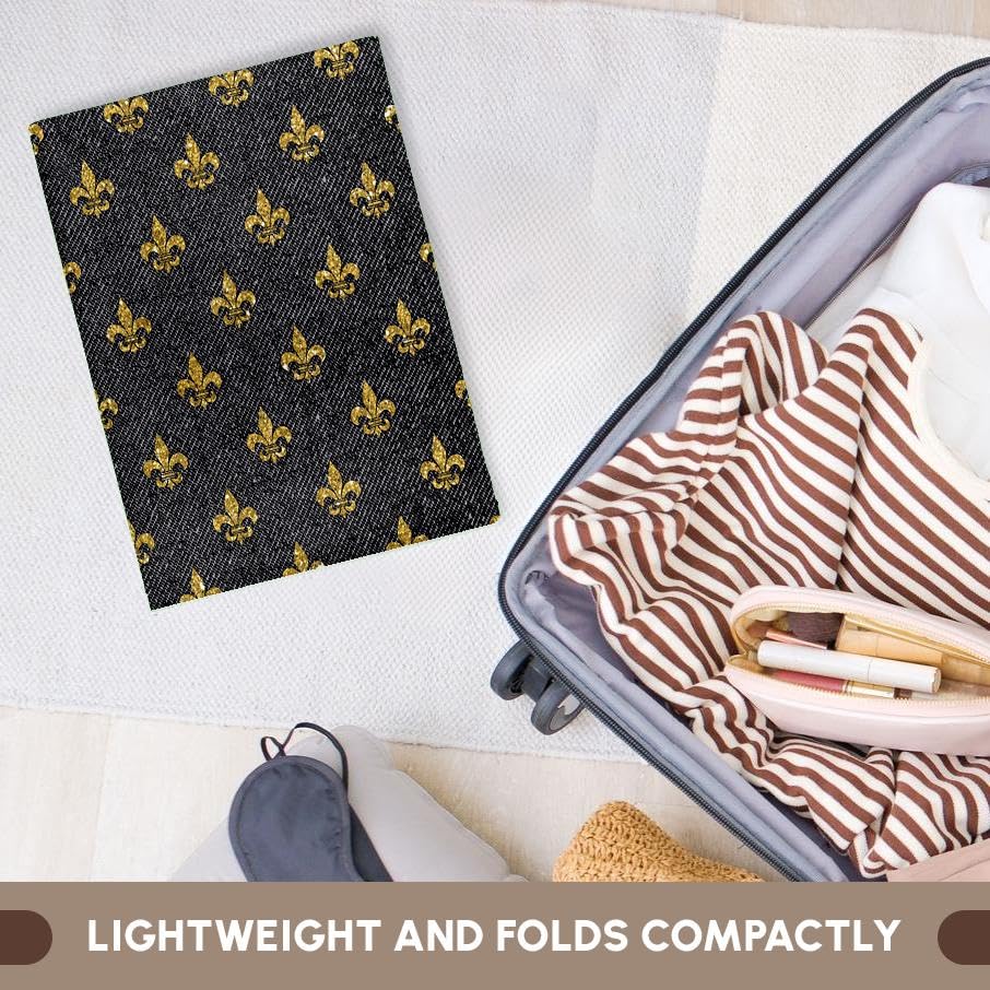 3D Rose 11x12 Inch Wash Cloth for Face and Body - Digital Gold Fleur De Lis on Denim Background | Soft Bath Towel for Spa, Gym & Travel | Premium Cotton Face Towel for Skincare & Makeup Removal
