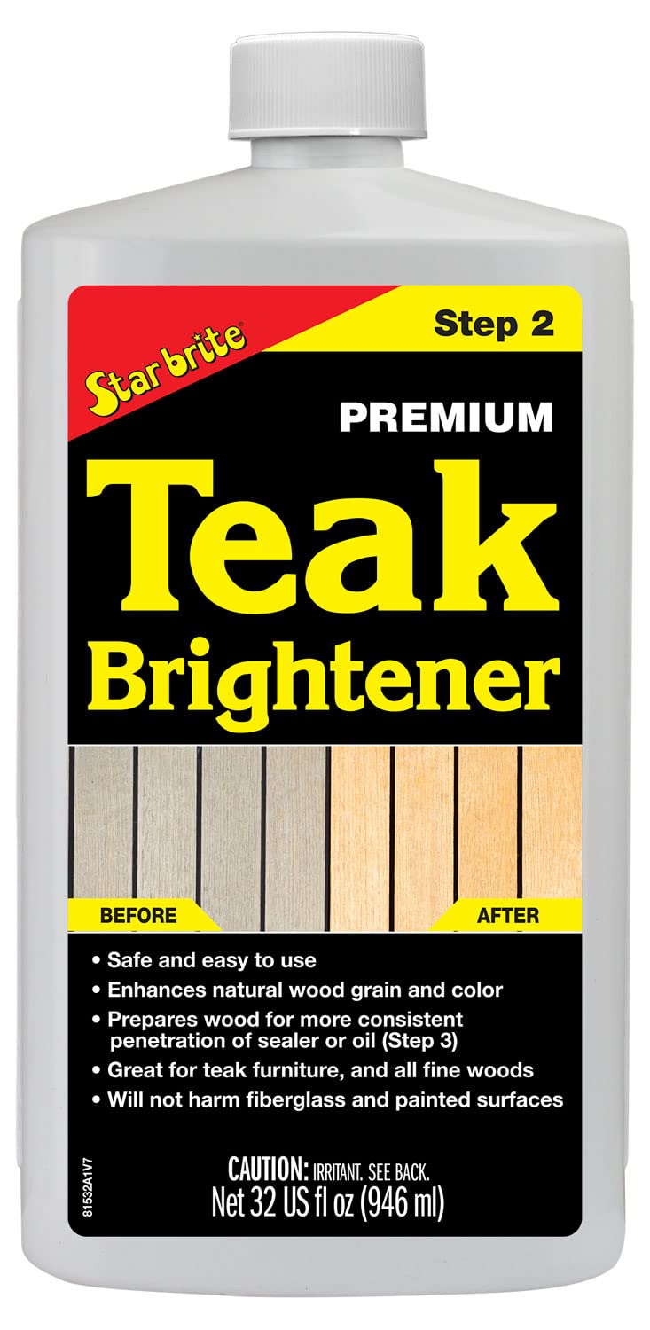 STAR BRITE Premium Teak Brightener - Restores & Enhances Natural Wood Grain, Prepares for Teak Oil, Sealer or Stain - Perfect for Outdoor Furniture, Boat Decks & Wood Restoration Projects
