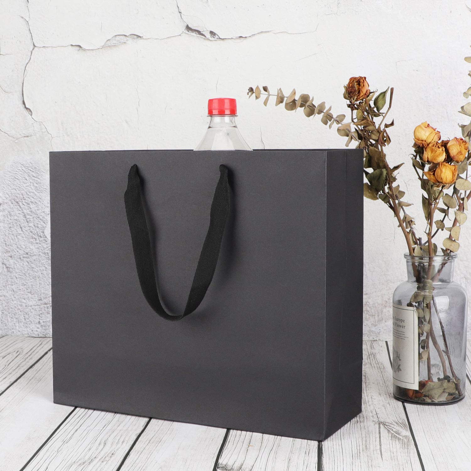 EUSOAR 50-Pack Gift Bags Bulk - 20 Black Paper Bags (12.5x4.5x11 inches) & 30 Kraft Shopping Bags with Handles - Perfect for Retail, Boutique, Wedding Favors, Party Gifts, Grocery & Takeout Businesses - Eco-Friendly Packaging Solution for Stores, Events and Small Businesses