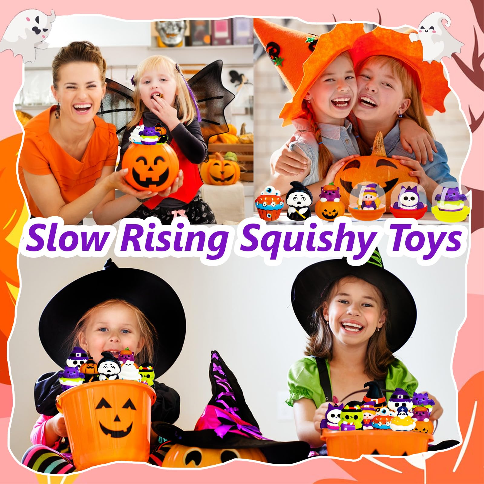 24 Pack Halloween Party Favors with Squishy Toys - Slow Rising Stress Relief Toys for Kids, Birthday Gifts, Classroom Prizes & Goodie Bag Fillers - Perfect for Parties, School Events & Stress Relief Fun