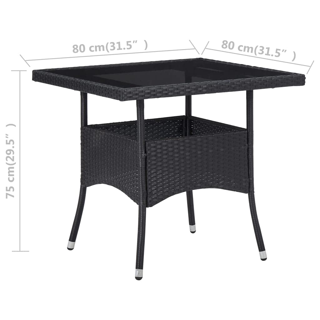 Black Poly Rattan and Glass Patio Dining Table - Rustproof, Waterproof & Weather Resistant Outdoor Furniture for Garden, Poolside & Backyard Dining