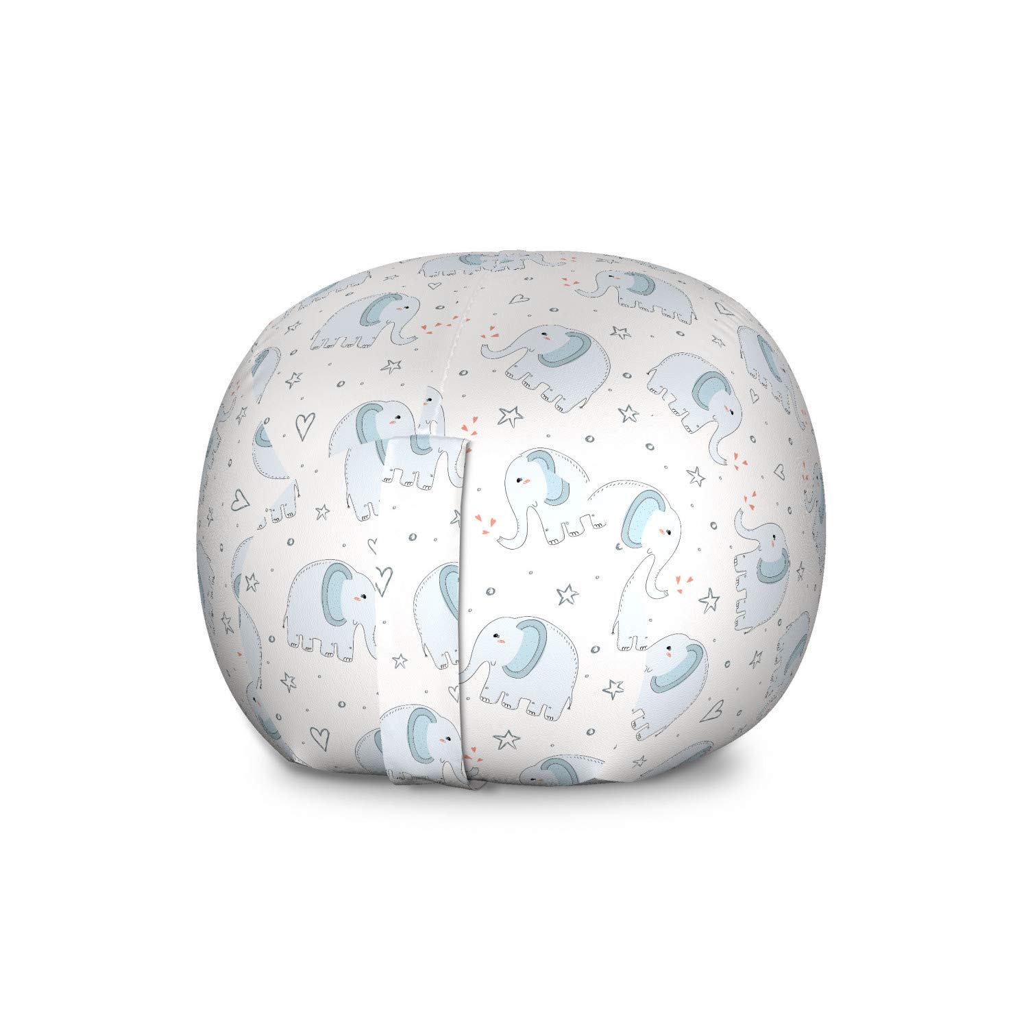 Ambesonne Animal Storage Toy Bag Chair - Large Washable Stuffed Organizer with Hand-Drawn Cartoon Hearts & Stars - Pale Blue Cinnamon White - Perfect for Kids' Room, Nursery, Playroom & Toy Organization