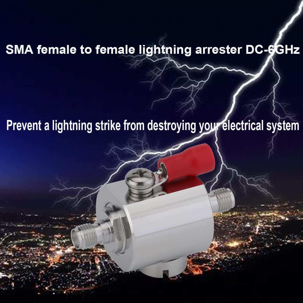 SMA Lightning Surge Protector 0-6GHz with Female to Female Connector - Weatherproof RF Coaxial Protection for Ham Radio, CCTV, and Telecom Equipment