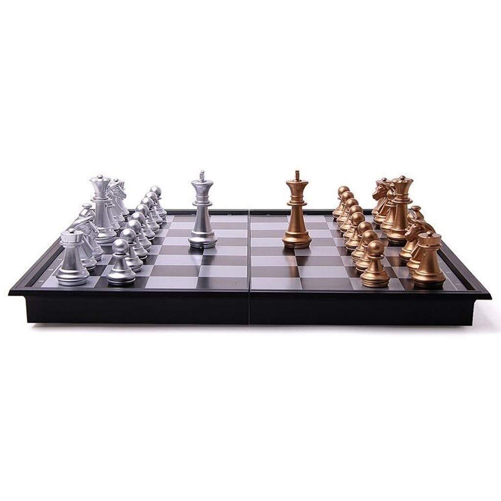 JHSHENGSHI Magnetic Chess Set - Gold & Silver Chess Pieces with Foldable Travel Board - Portable Chess Game for Kids & Adults - Perfect for Travel, Camping & Family Game Nights