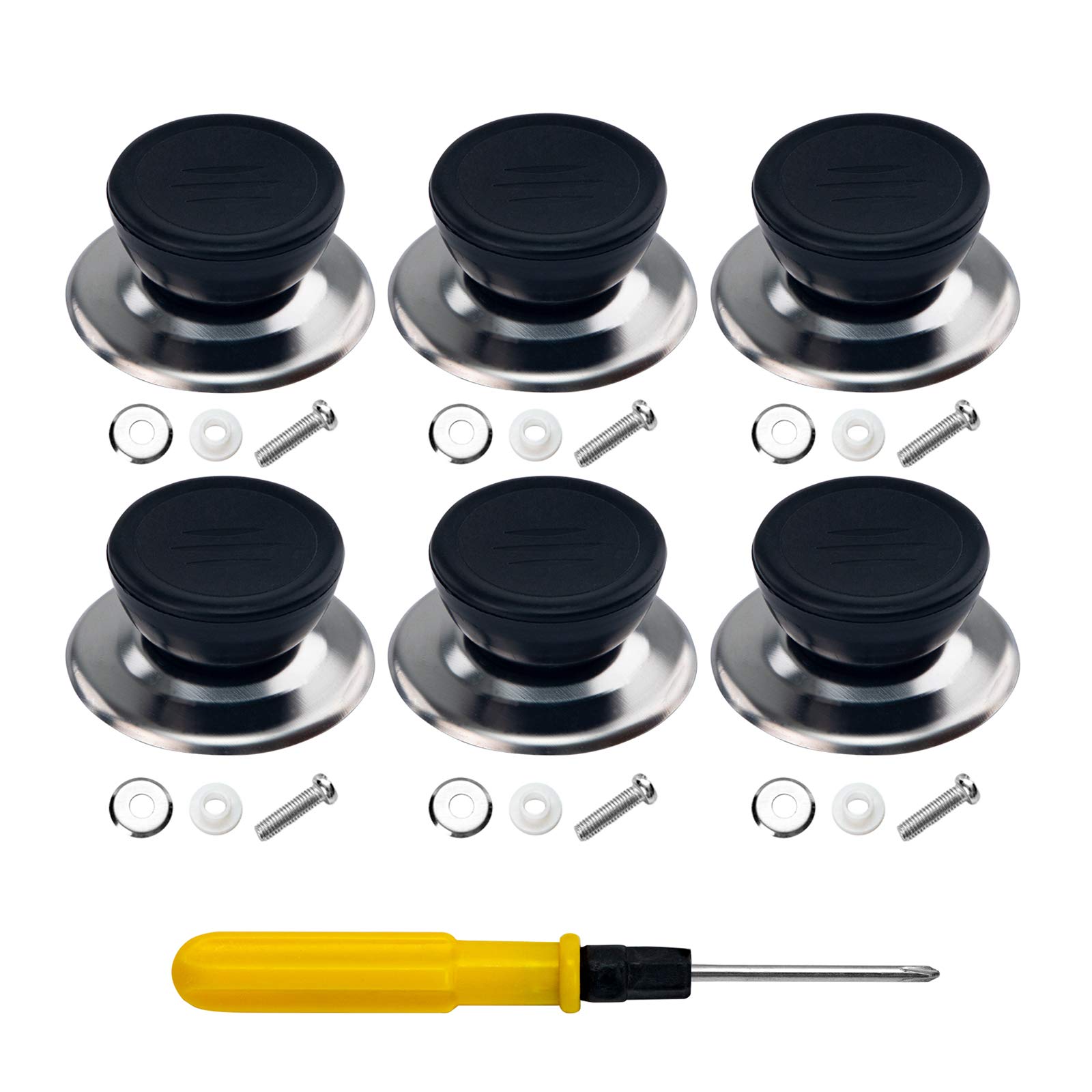 6PCS Universal Pot Lid Knobs - Replacement Kitchen Cookware Handles for Pans, Casseroles, Kettles & Crockpots - Durable Glass & Metal Lid Cover Knob Set for Safe Cooking & Easy Grip (Ideal for Stovetop, Oven & Microwave Use)