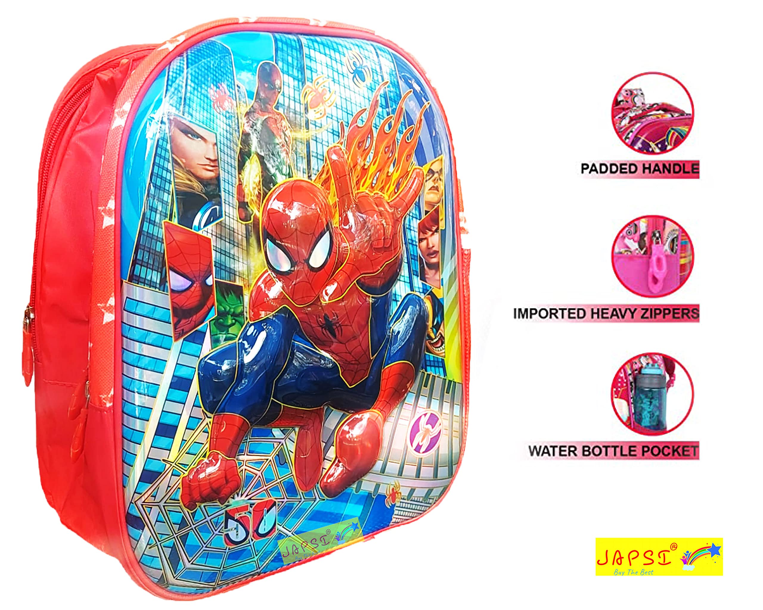 JAPSI Super Hero Kids Backpack for Boys & Girls - Lightweight Small School Bag for Nursery, Preschool & Daycare - Durable Red Backpack for Toddlers & Children - Perfect for School, Travel & Outdoor Adventures