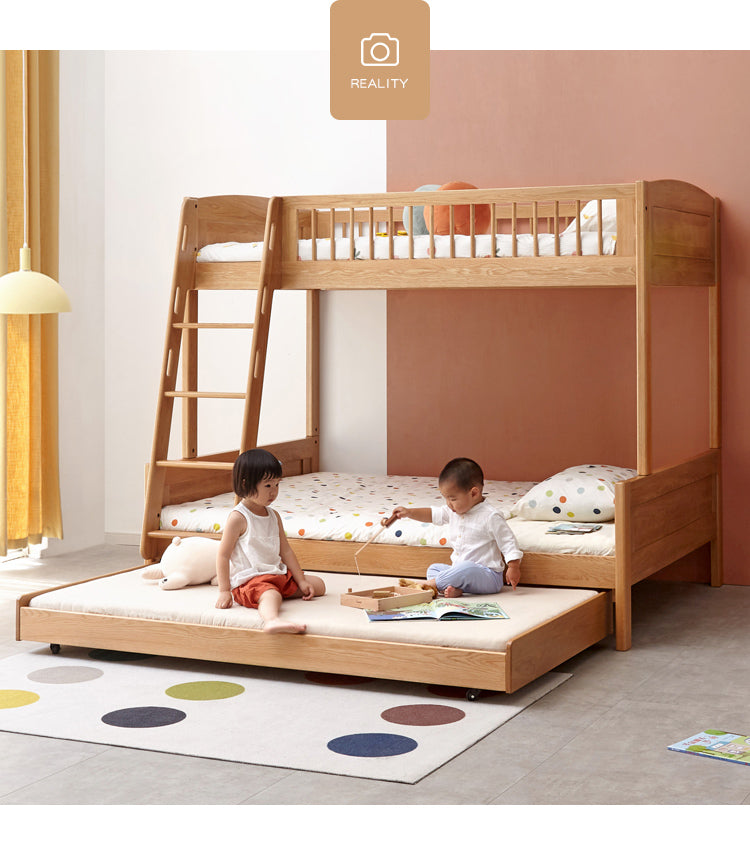 Solid Oak & Beech Wood Floor Bed with Pulley - Toddler Bed for Safe & Comfortable Sleep - Perfect for Montessori Bedrooms & Kids' Room Decor