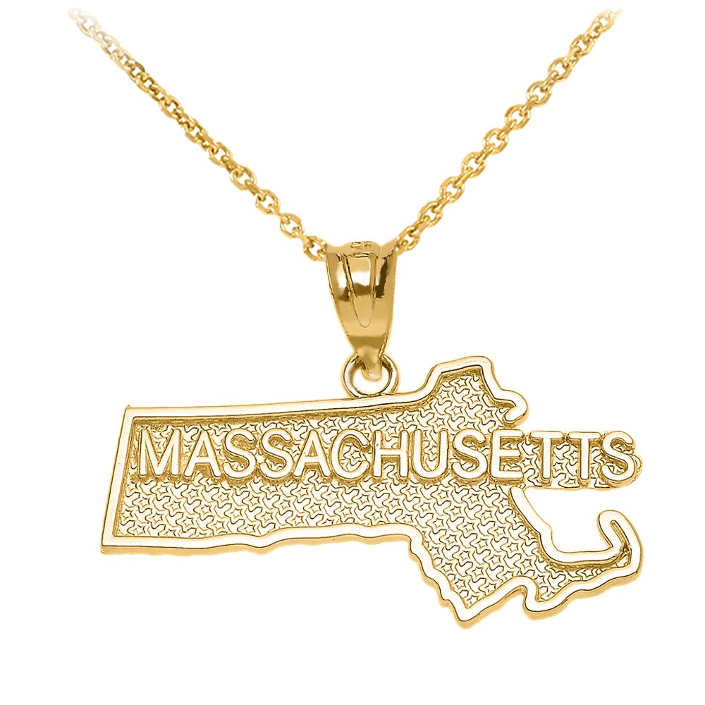 10k Yellow Gold Massachusetts State MA Map Pendant Necklace - Unique USA Jewelry Gift for Women, Travel Lovers & Graduates - Perfect for State Pride, Birthday & Anniversary Gifts