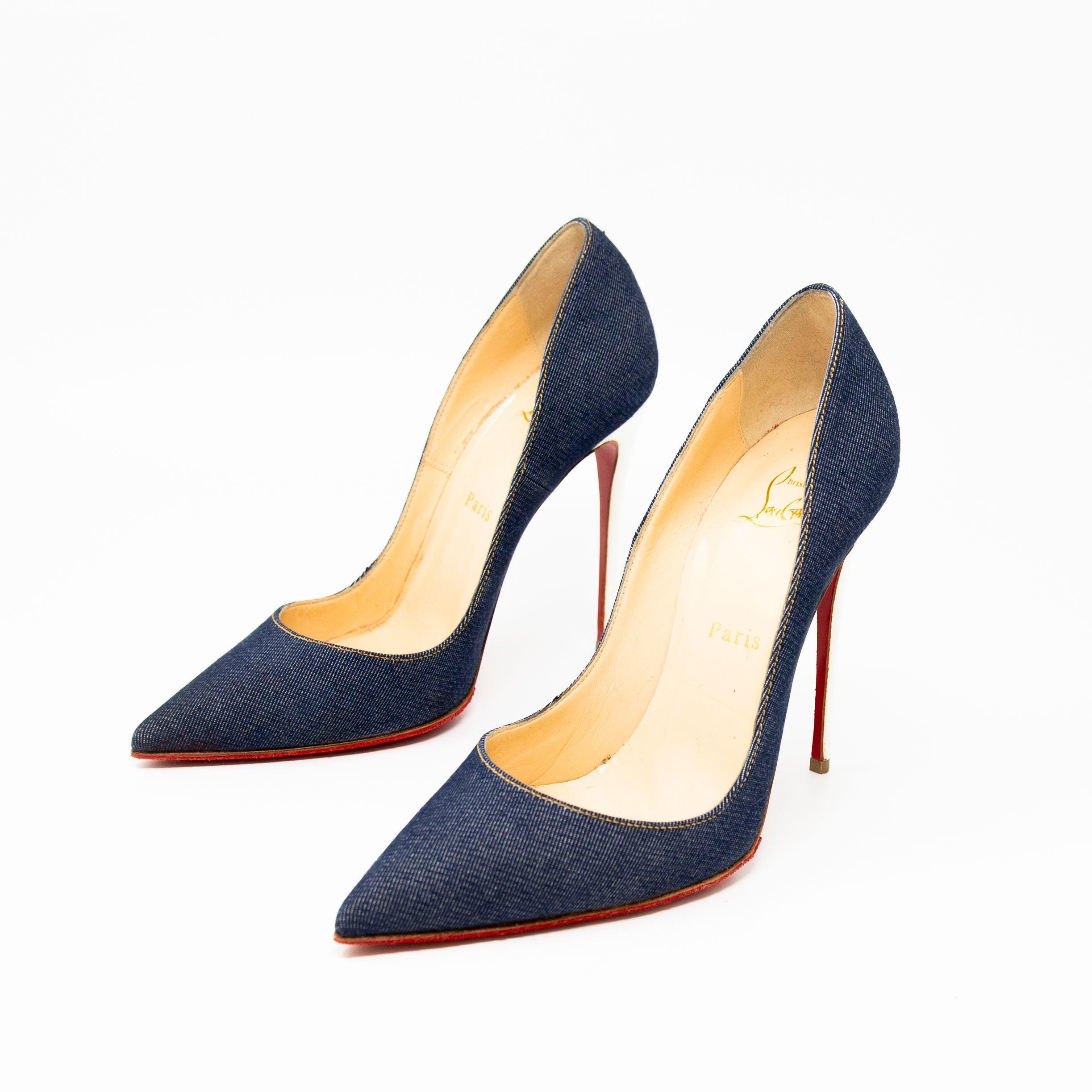 Christian Louboutin Blue Denim So Kate 100mm Pumps - Women's Luxury High Heels for Parties & Evening Events (Size 38)