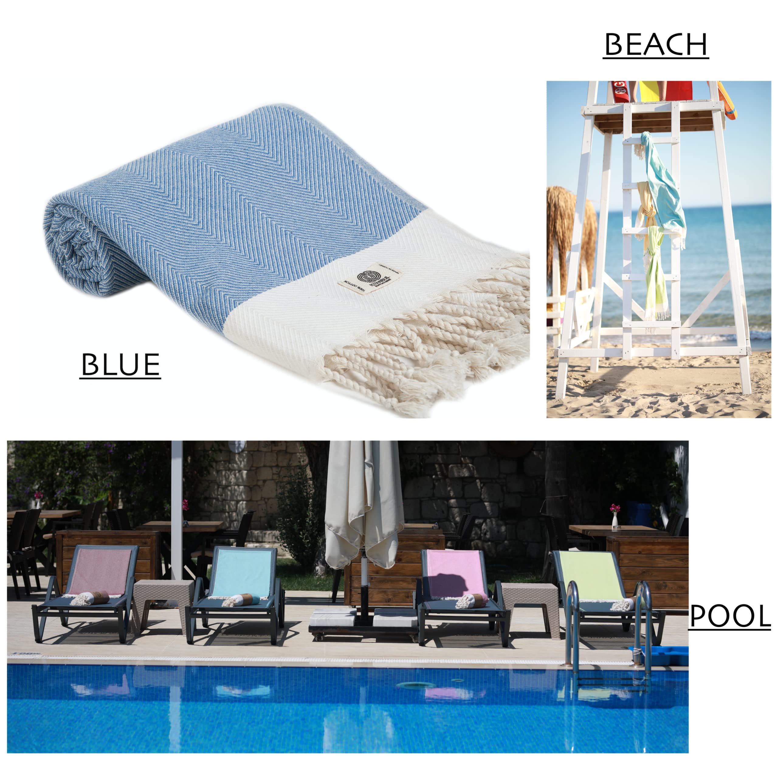 Premium 100% Cotton Quick Dry Sand-Free Beach Towel for Adults - Oversized Turkish Towel (36