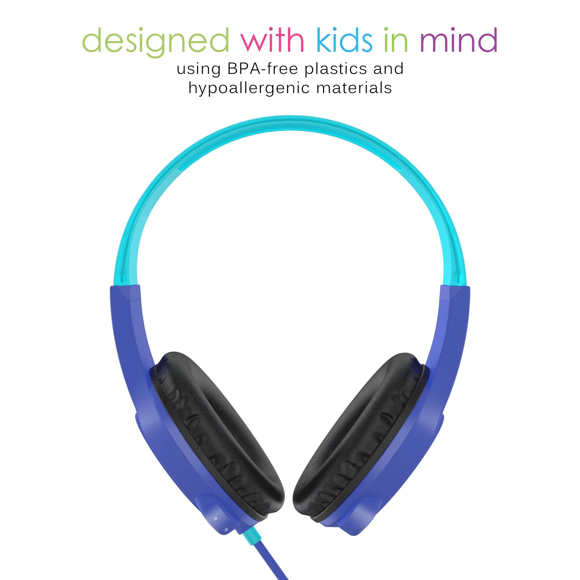 MEE audio KidJamz 3 Kids Safe Volume Limited Headphones with Built-in Mic - Adjustable On-Ear Headset with 3.5mm Jack & Tangle-Free Cord for Online Learning, School, Travel, Tablet - Perfect for Distance Education, Homeschooling, and Airplane Entertainment