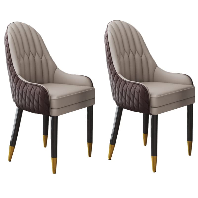 Modern Scandinavian Style Upholstered Leather Dining Chair - Parsons Back Wooden Armchair for Indoor Dining Room (Set of 2, Brown-Khaki) | Perfect for Home, Restaurant & Office Decor