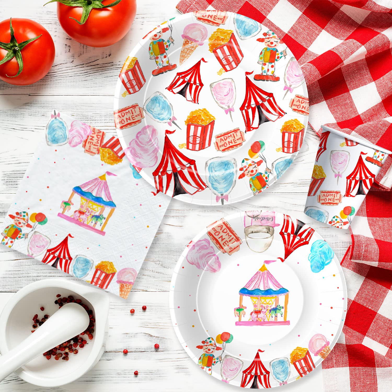 Circus Carnival Birthday Party Supplies Set - 24-Piece Dinnerware Kit with Plates, Cups & Napkins for Carnival Themed Decorations | Perfect for Kids Birthday Parties, Circus Events & Themed Celebrations
