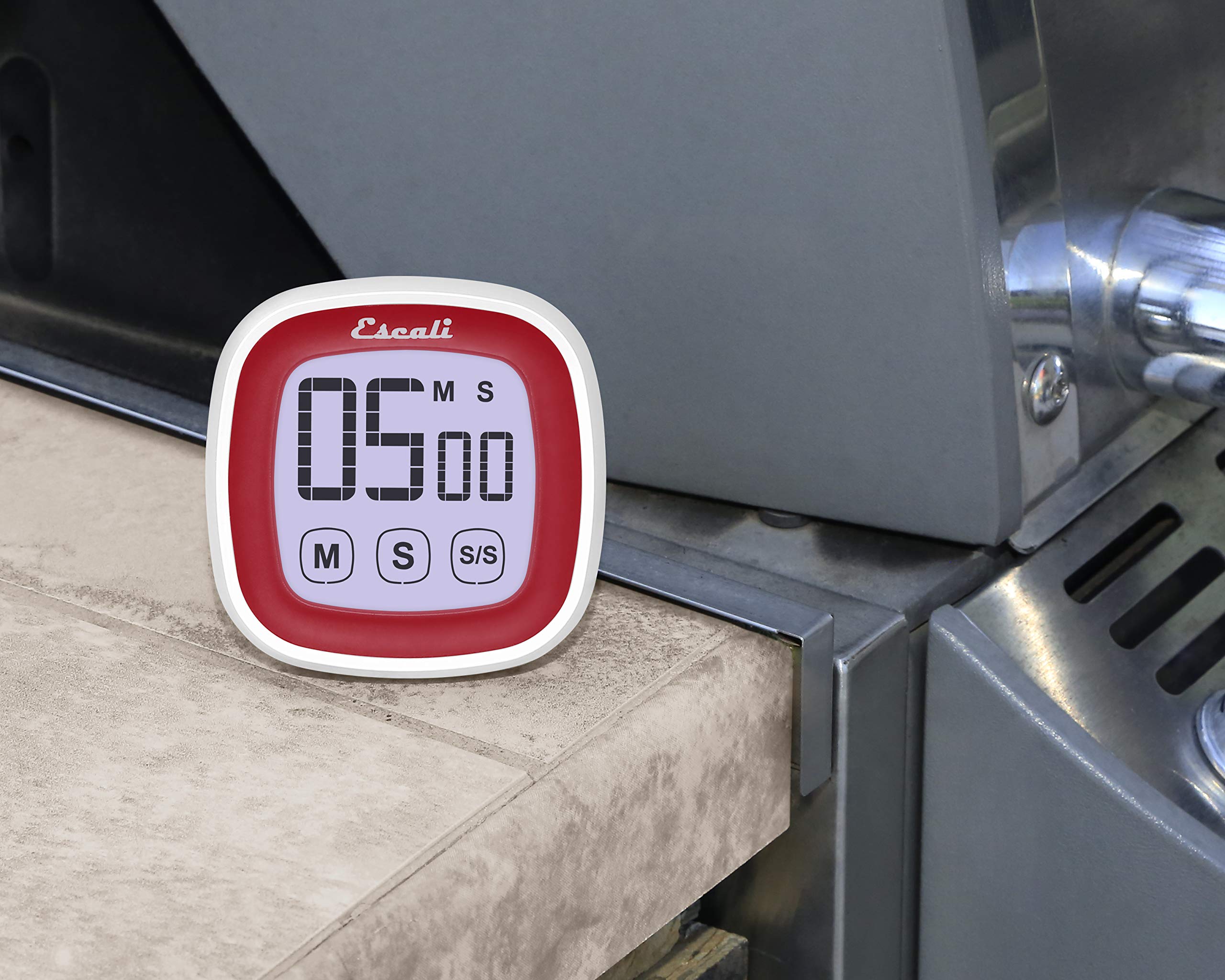 Escali Digital Kitchen Timer with Touch Screen LCD Display - Easy to Read, Battery Saving, Touch Sensitive Controls for Cooking, Baking, Workouts & More (Red)