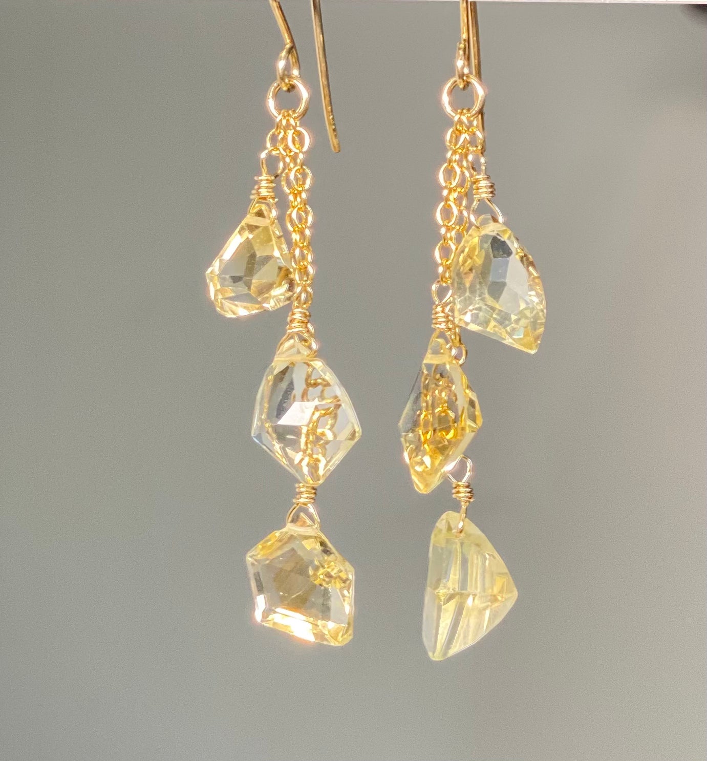 Gold Filled Citrine Fancy Cut Gemstone Tassel Earrings for Women | Elegant Dangle Drop Jewelry for Party, Wedding & Special Occasions
