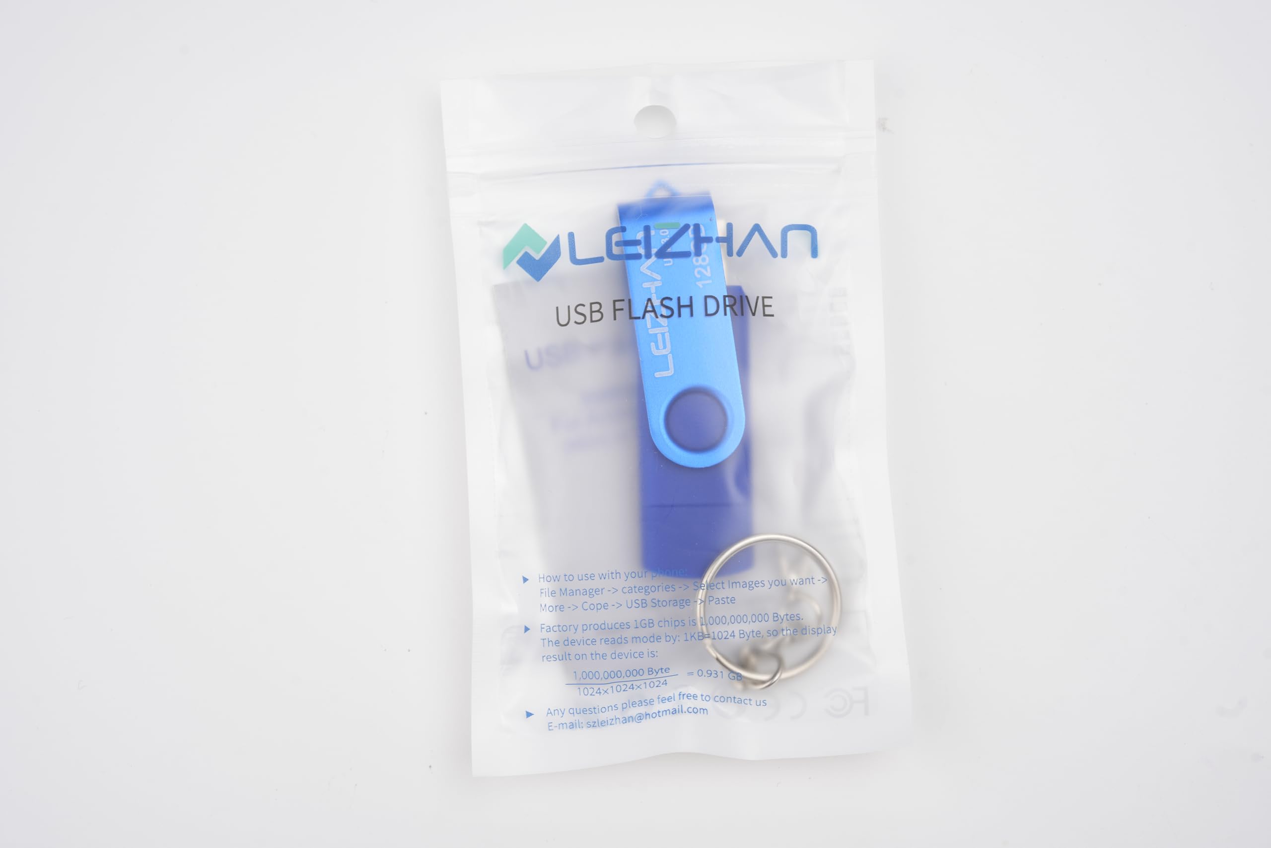 LEIZHAN 128GB USB 3.0 Flash Drive OTG Dual Port for Android/PC - Blue
