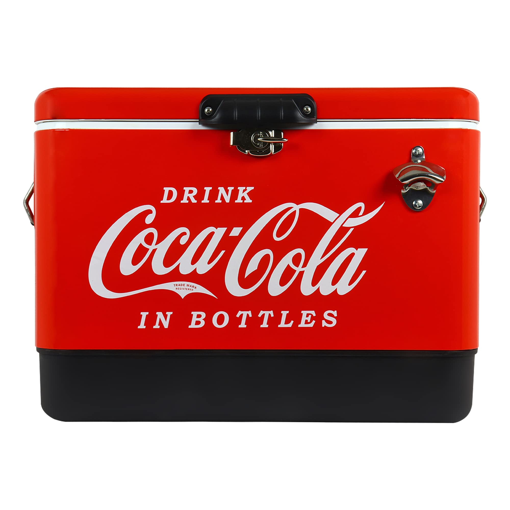 Premium Coca-Cola 51L (54 qt) Portable Ice Chest Cooler with Bottle Opener - Holds 85 Cans - Red & Black Insulated Beverage Cooler for Camping, Beach, RV, BBQs, Tailgating, Fishing & Outdoor Adventures
