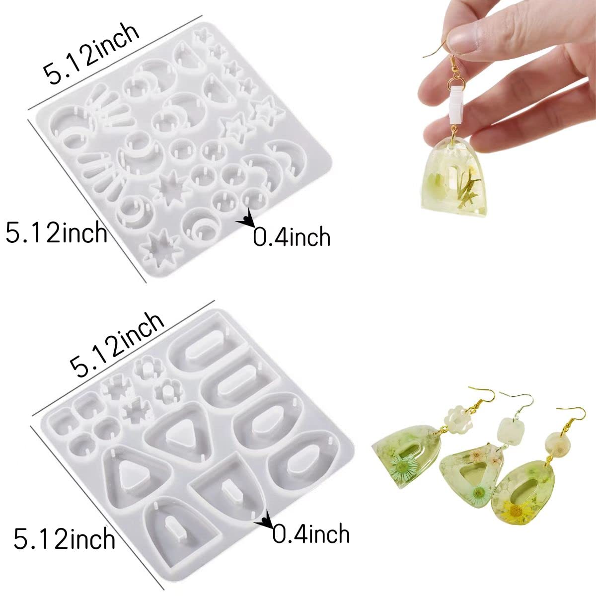 54 Pcs Silicone Earring Molds for Resin Jewelry Making - Moon, Star, Triangle & Arch Shapes with Holes - DIY Epoxy Resin Molds for Keychains, Pendants & Necklace Crafting - Perfect for Handmade Gifts & Art Projects