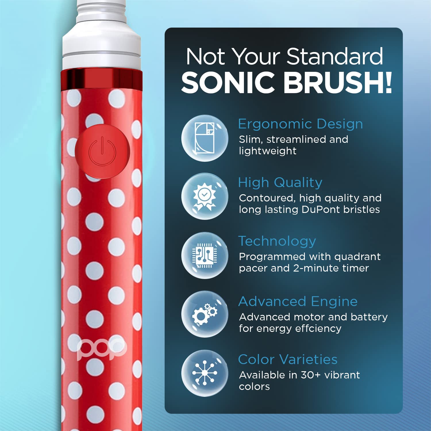 Pop Sonic Electric Toothbrush for Kids & Travel - 2 Speed Modes (15,000-30,000 RPM) with DuPont Nylon Bristles, Battery Powered (Includes AAA) | Perfect for Home, School & Family Trips